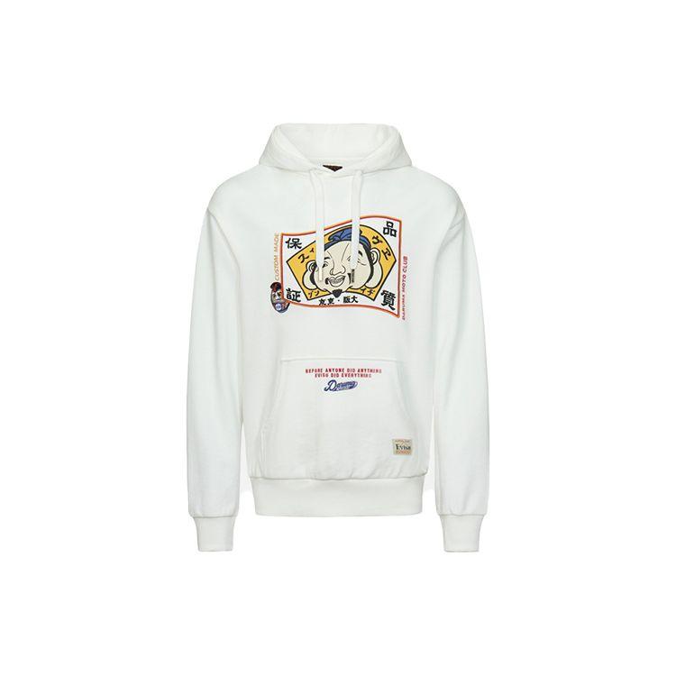 Evisu Buddha Head Airplane Head Daruma Letter Embroidered Pullover Sweatshirt Men Sweatshirt White 2EAHTM1SW304LFCTOWHT