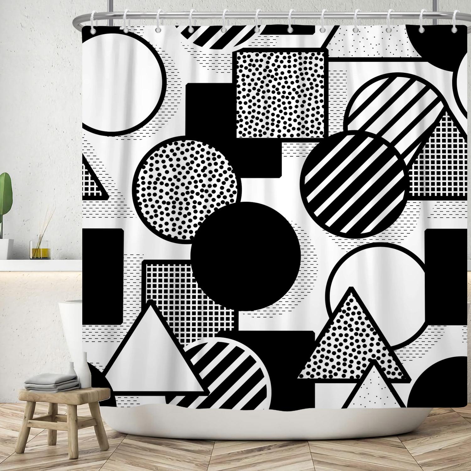 

Modern 3D Geometry Shower Curtains Minimalist Lattice Waterproof Polyester Fabric Bathroom Accessories Black Gray Bath Curtains W90 x H180cm