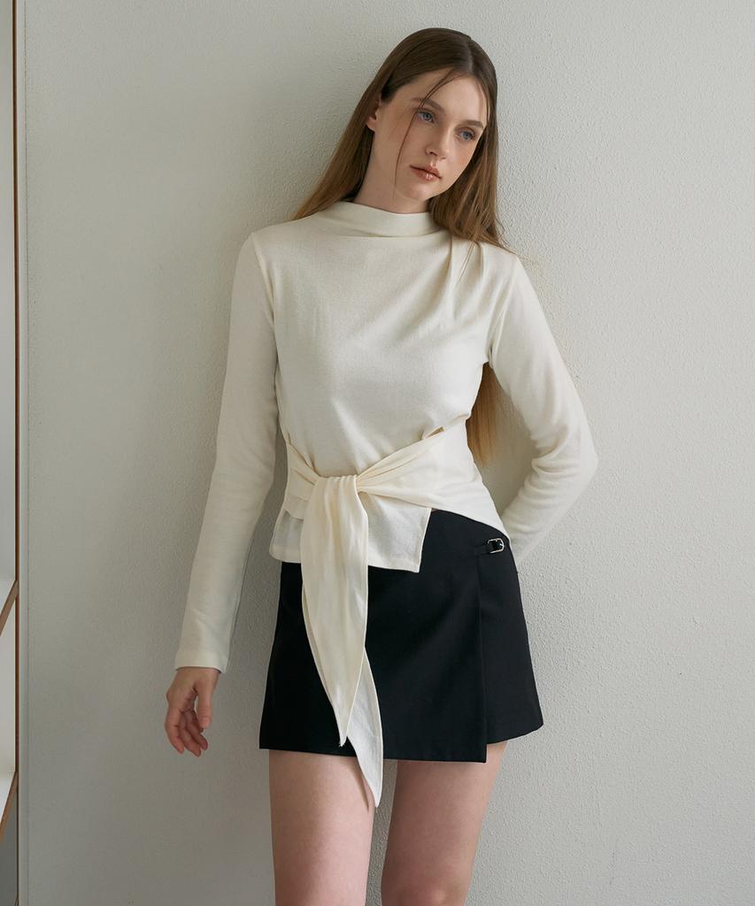 DEHEVE Wool Mock-Neck Wrap Long Sleeve [Ivory]