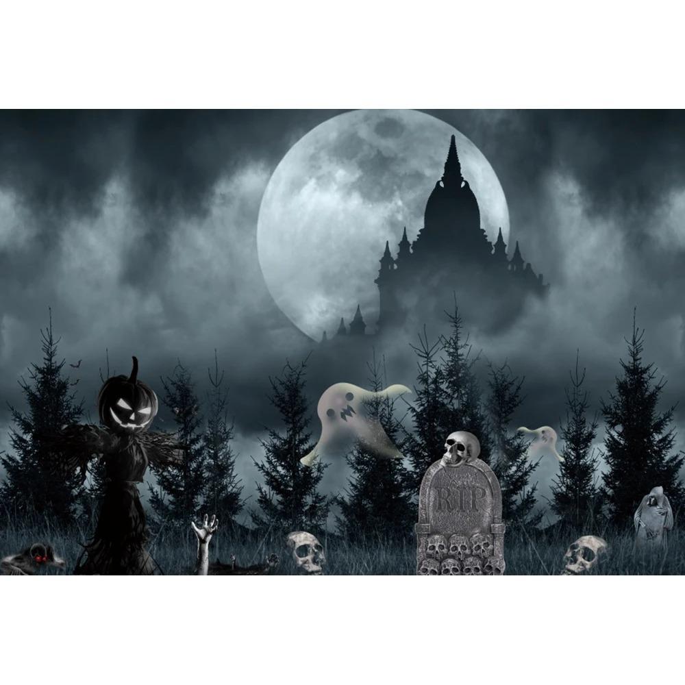 Tapiz de decoración de Halloween, casa embrujada, noche de terror, tumba aterradora, fantasma, calavera, bruja, castillo, fondo, tela, decoración de fiesta