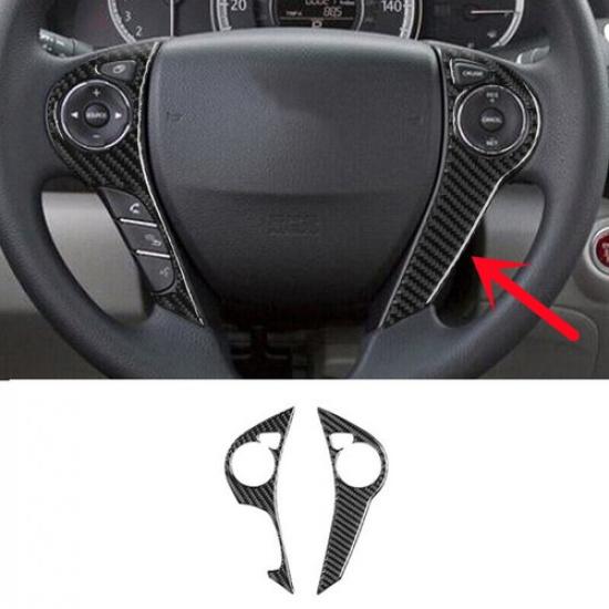 2x Bright Carbon Fiber + Rubber Steering Wheel Button Panel Cover For Accord 14
