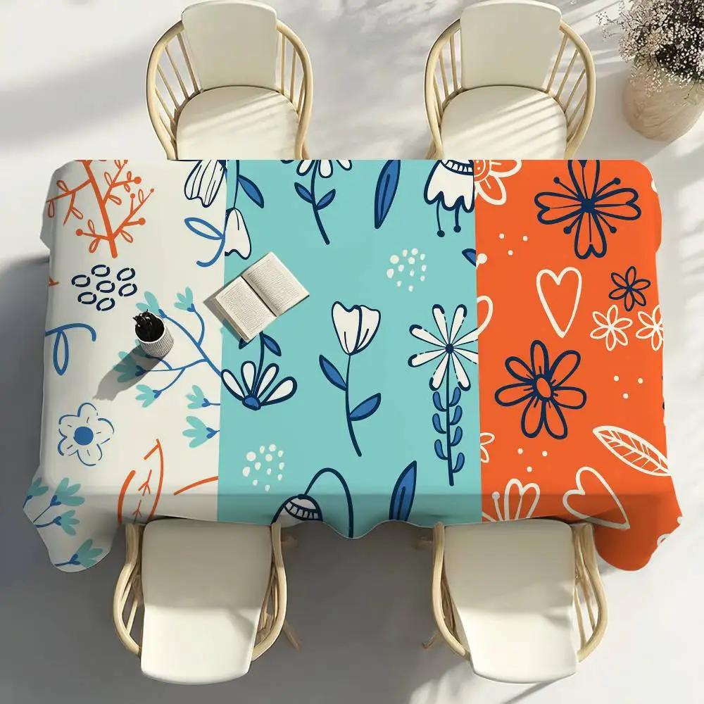 Flowers Pattern Floral Table Cloth Party Decor Dining Room Home Kitchen Patios Waterproof Stain-Proof Table Cloth