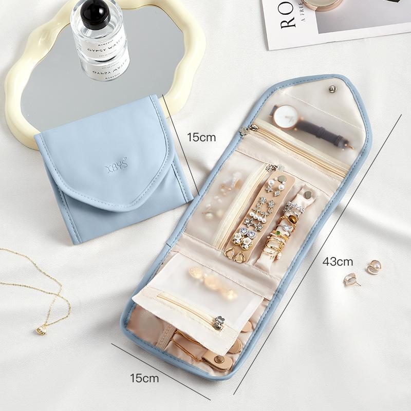 Popular Foldable Jewelry Case Roll Travel Organizer Portable for Journey Earrings Rings Diamond Necklaces Brooches Storage Bag