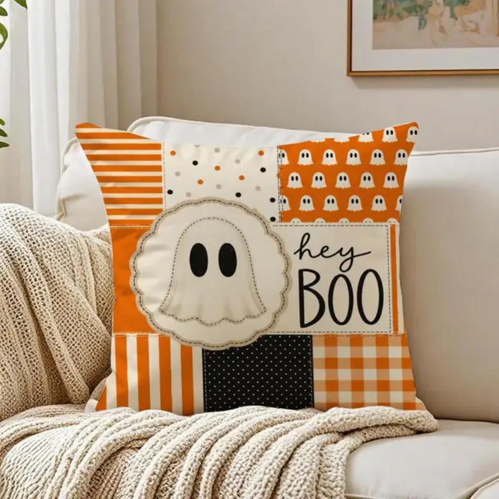 Cute Ghost Throw Pillow Cover American Rustic Farmhouse Decorative Cushion Case for Sofa Couch Bed Living Room Home Decor Hallow