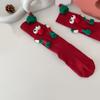 Unisex Couple 3D Santa Hat Dolls Christmas Middle Tube Socks with Magnetic Embellishments for Gifting and Celebrating
