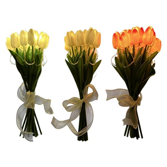 10/15Pcs Tulip Flower Night Light with Bendable Stems LED Bouquet for Home Decor Warm Glow Bedside Lamp for Bedroom Wedding Romantic Gift for