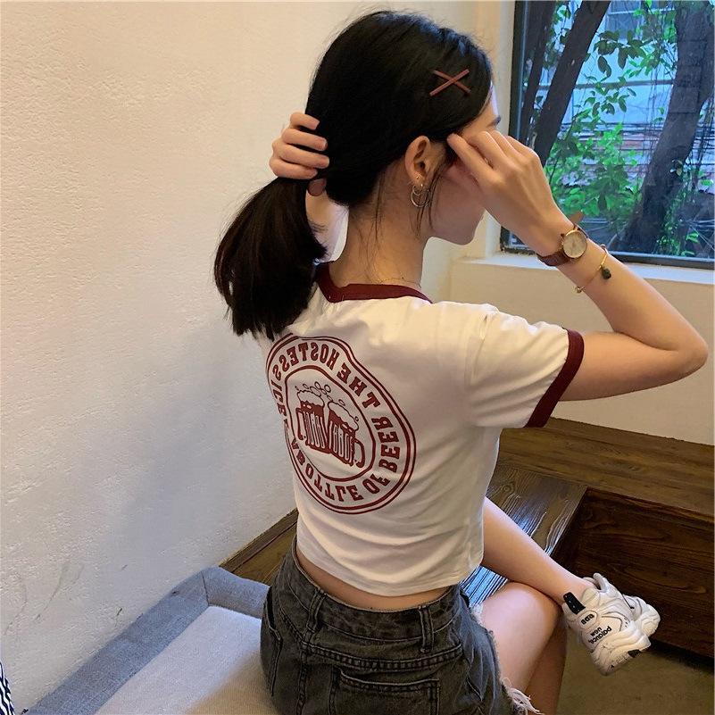 Short Slim Fit Small Base Shirt for Women's Tops for Summer Sexy Navel-exposed Short-sleeved T-shirt for Women Casual Clothes