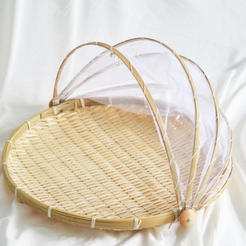 Round Dustpan Bamboo Woven Basket Drying Basket Home Use Steamed Bun Fruit Good Basket Vegetable Cover Fruit Vegetable Pasta Tray