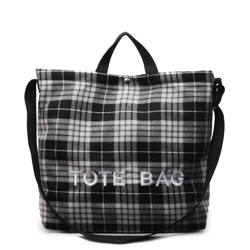 

Canvas bag shoulder bag large capacity women s retro new shopping bag bag plaid bag versatile commuter one size fits all чорний