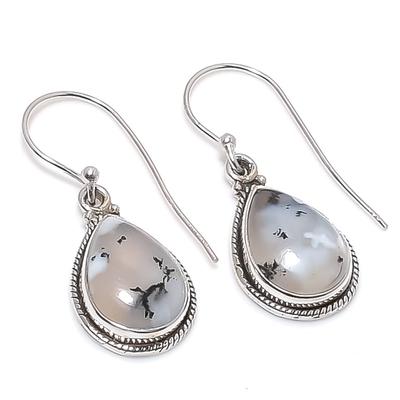 Doğal Dendrit Opal Taş 925 Katı Gümüş Hediye Küpe 1.25" o2t54