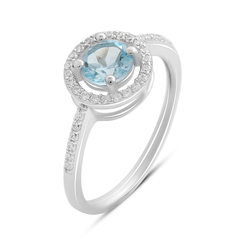 Серебряное кольцо с натуральным топазом 1.424ct, фианитами, вес изделия 2,08 гр (2207092)