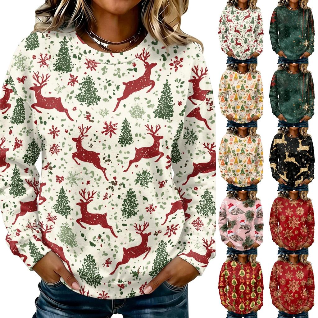 Women's Casual Christmas Print Long Sleeve Neck Sweatshirt