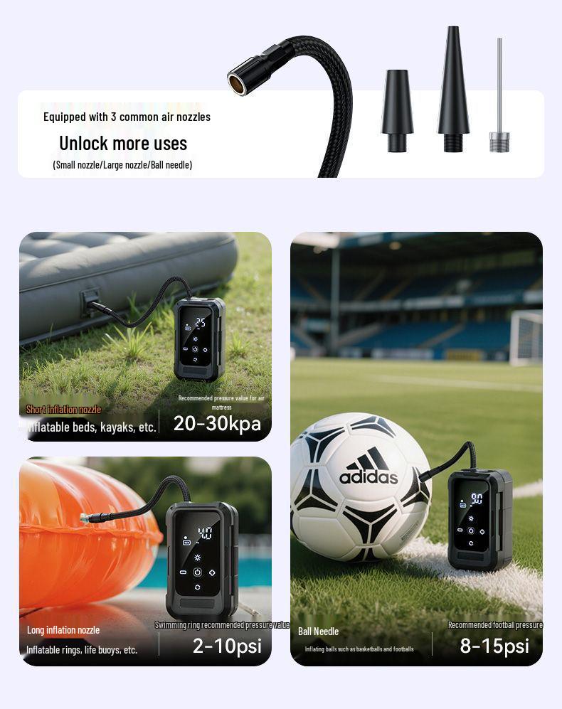 Portable Car Wireless Air Pump with Tire Pressure Gauge and Power Bank