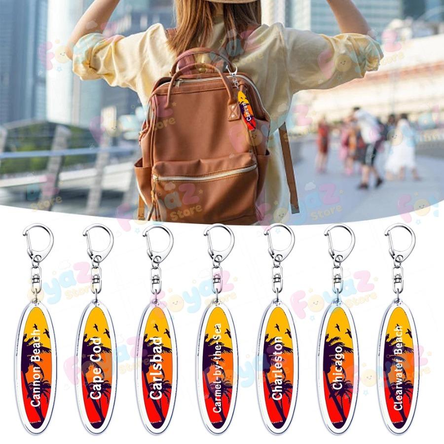 Fashion Surfboard Beach Keychains for Accessories Jewelry Miami Santa Monica San Diego Creative Keyrings Charm Friends Gifts