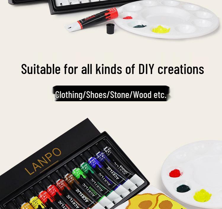 Acrylic Paint Set: 12 or 24 Colors in 12ml or 60ml, Waterproof, Hand-Painting DIY Kit