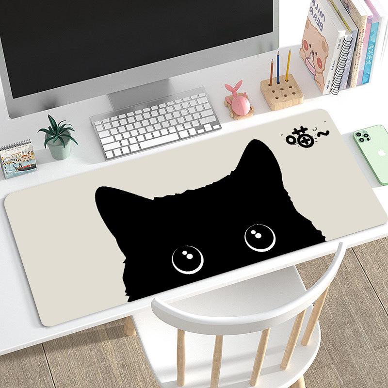 Duża Urocza Czarna Kreskówkowa Podkładka pod Mysz dla Dziewcząt - Podkładka pod Klawiaturę i na Biurko do Gier i Biura