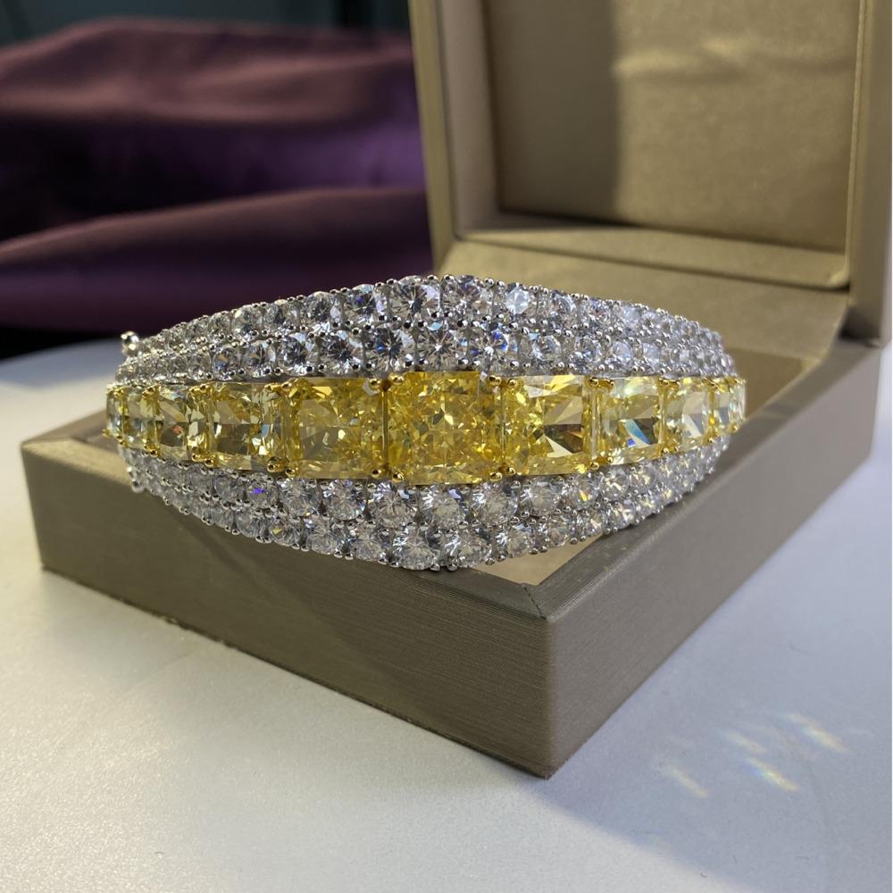 GICA GEMA 100% 925 Sterling Silver Luxury Topaz Sparkling High Carbon Diamond Bangle Bracelet Wedding Parrty Bridal Fine Jewelry