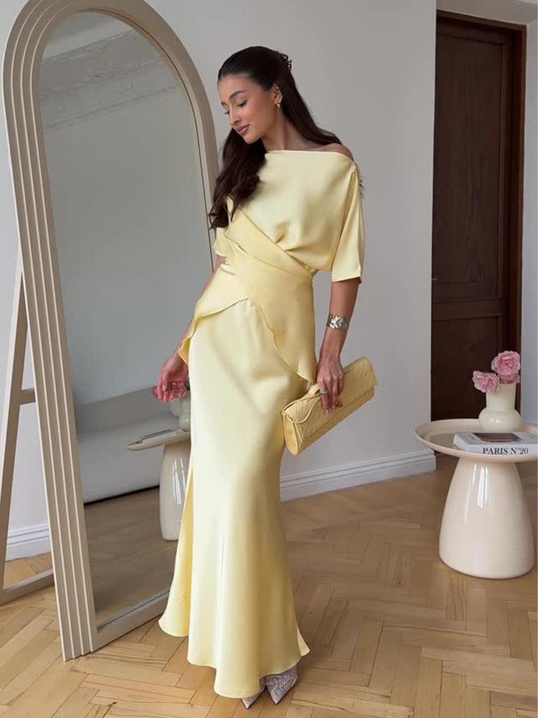 2025 Summer Noble Sexy Short Sleeve Long Dress Set for Women