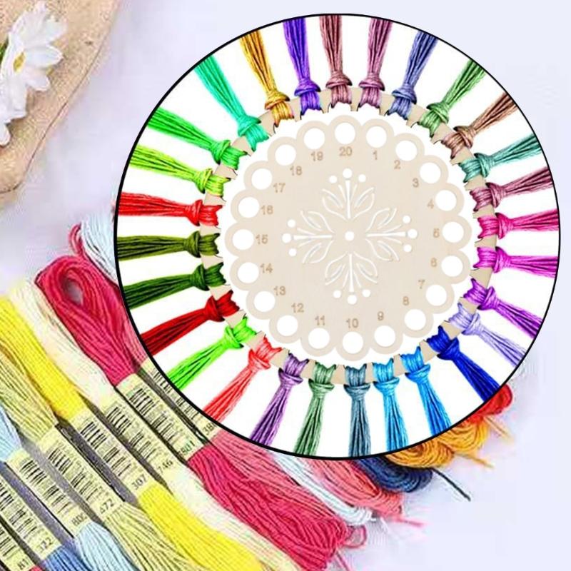 4Pieces Wood Stitching Thread Holder Disc Numbered Embroidery Floss Thread Organiser Embroidery Thread Dispenser Disc