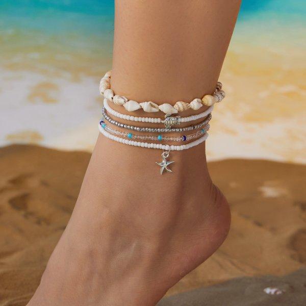 Vintage Goldfarbene Seestern Muschel Fußkettchen Für Damen Doppellagige Fußkette Knöchelarmband Am Bein Strand Barfuß Schmuck