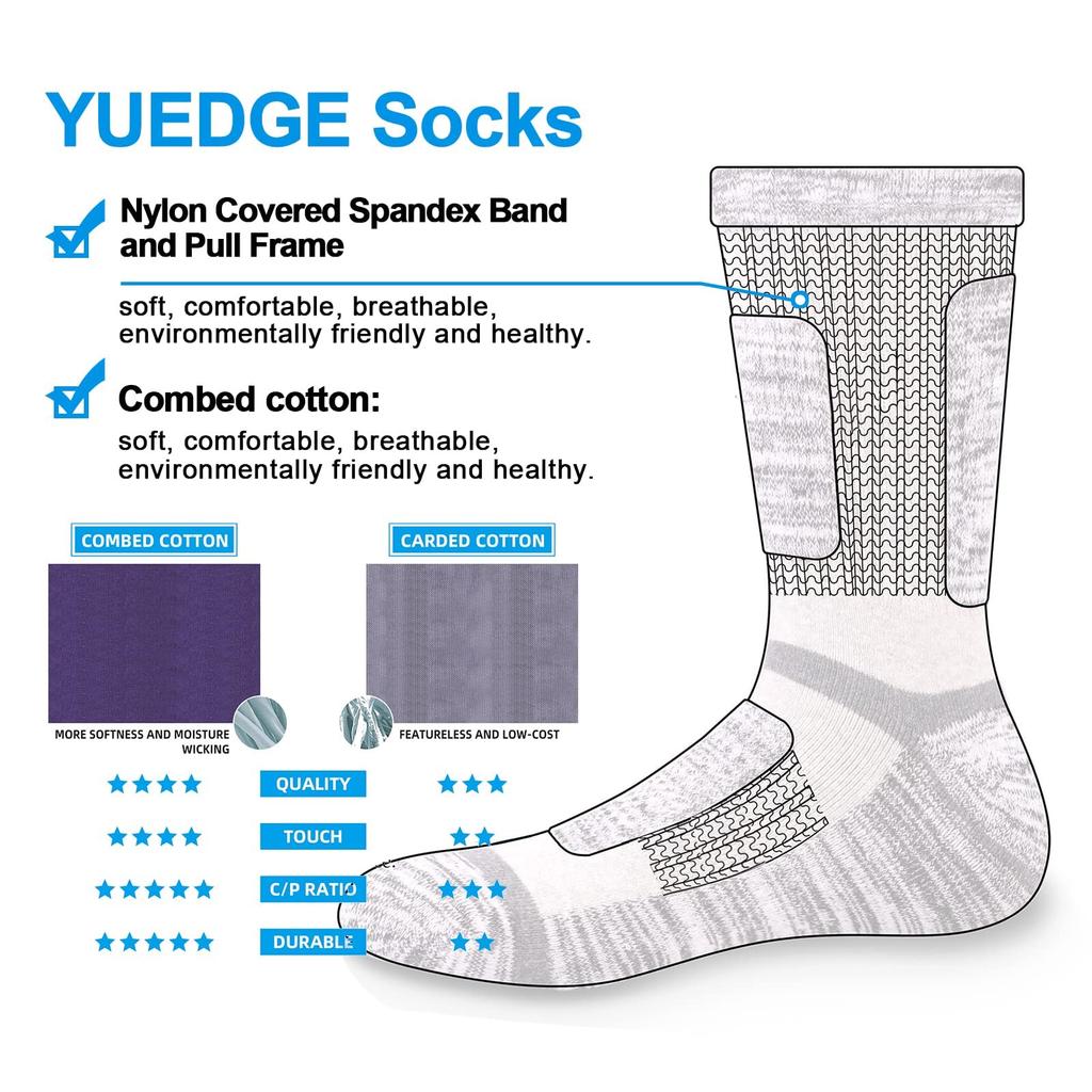 YUEDGE Thick Winter Warm Work Premium Cushioned Crew for and Sizes Set Men's Socks, Breathable, Sweat-Wicking, Odor-Resistant, Cotton, Length, Hiking,