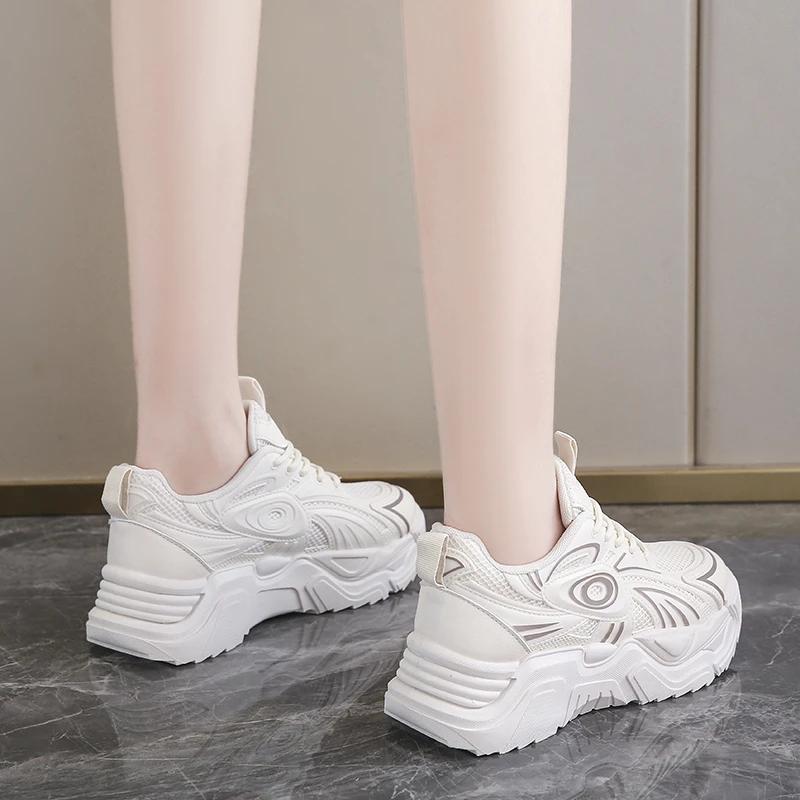 fashion 2024 New Round Toe Thick-soled Mesh Breathable and Heightening Dad Shoes Comfortable Women's Sports Shoes Fashionable