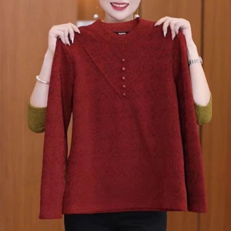 

Warm printing autumn and winter new long-sleeved German velvet fashion thickened turtleneck bottoming versatile top Chinese style 4XL червоний