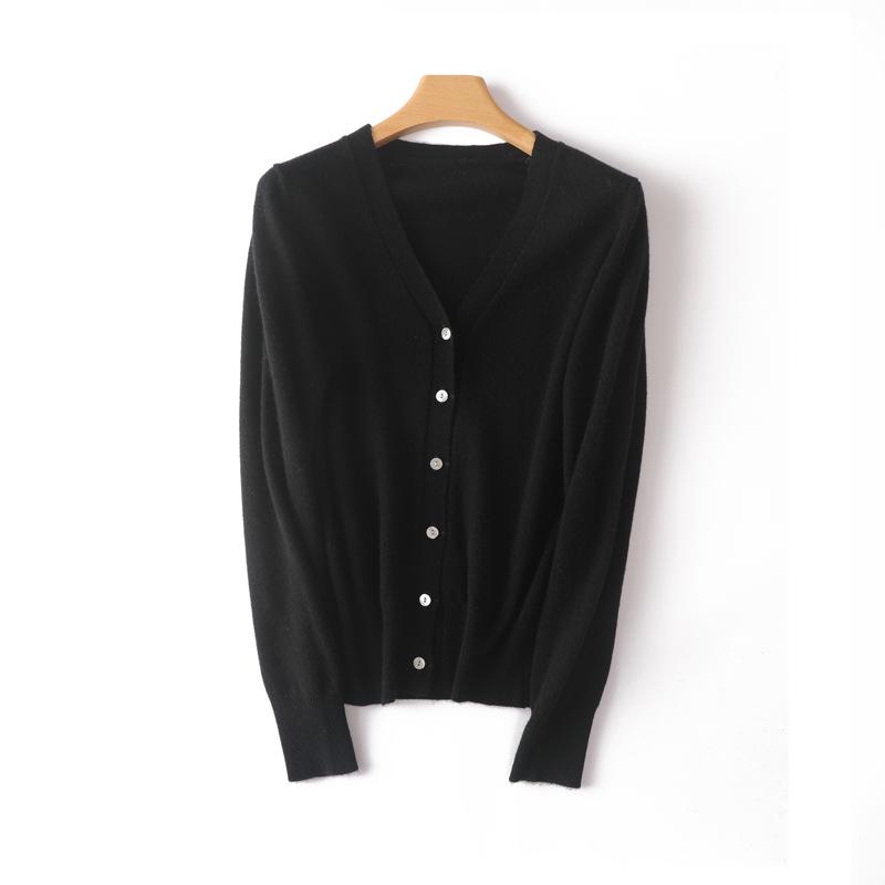 Elegant Merino Wool V-Neck Cardigan - Women's Lightweight Autumn Sweater