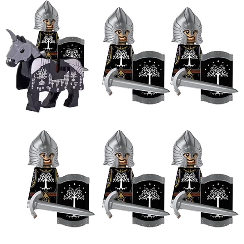 MOC Středověké Vojenské Stavební Kostky Elfský Bojovník Ork Rohan Gondor Rytíř Sada Postav Zvířecí Armáda Zbraň Luk Kuše Hračka