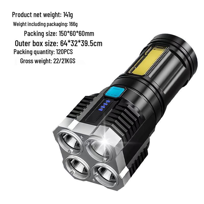Cross-Border L-S03 Multifunctional Rechargeable LED Flashlight - Strong Beam, Side Light, Durable, Portable with Power Display