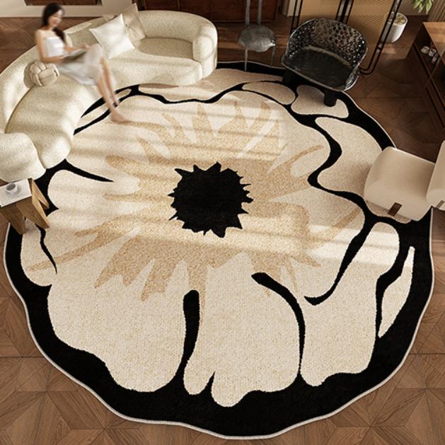 Retro Style Carpets for Living Room Large Area Bedroom Decor Carpet Home Washable Soft Study Rug Flower Shape Non-slip Floor Mat