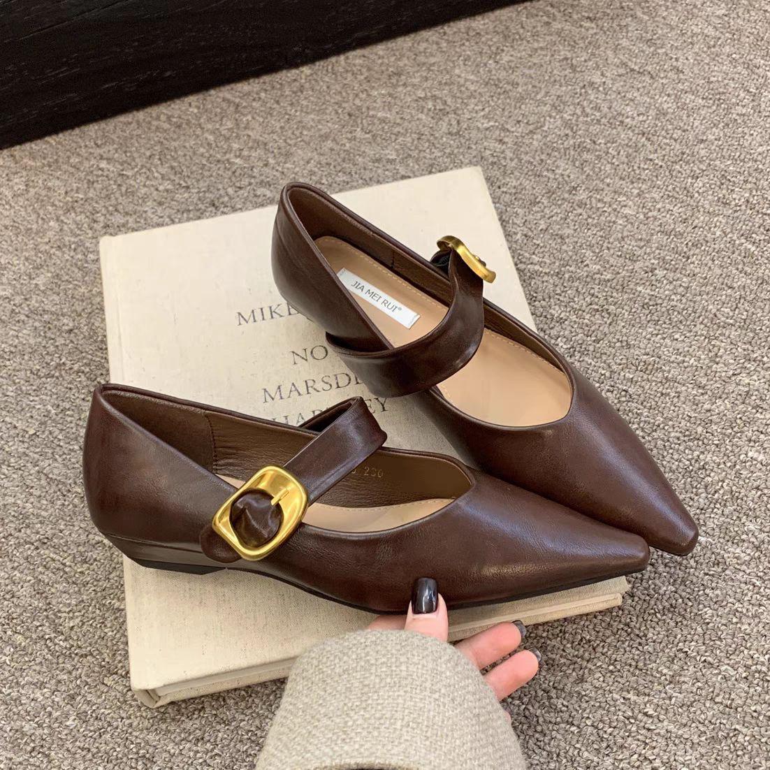 

Туфли-лодочки на толстом каблуке, женские, 2025, новый темперамент, мягкая подошва, удобная мода с туфлями Мэри Джейн 39 коричневый