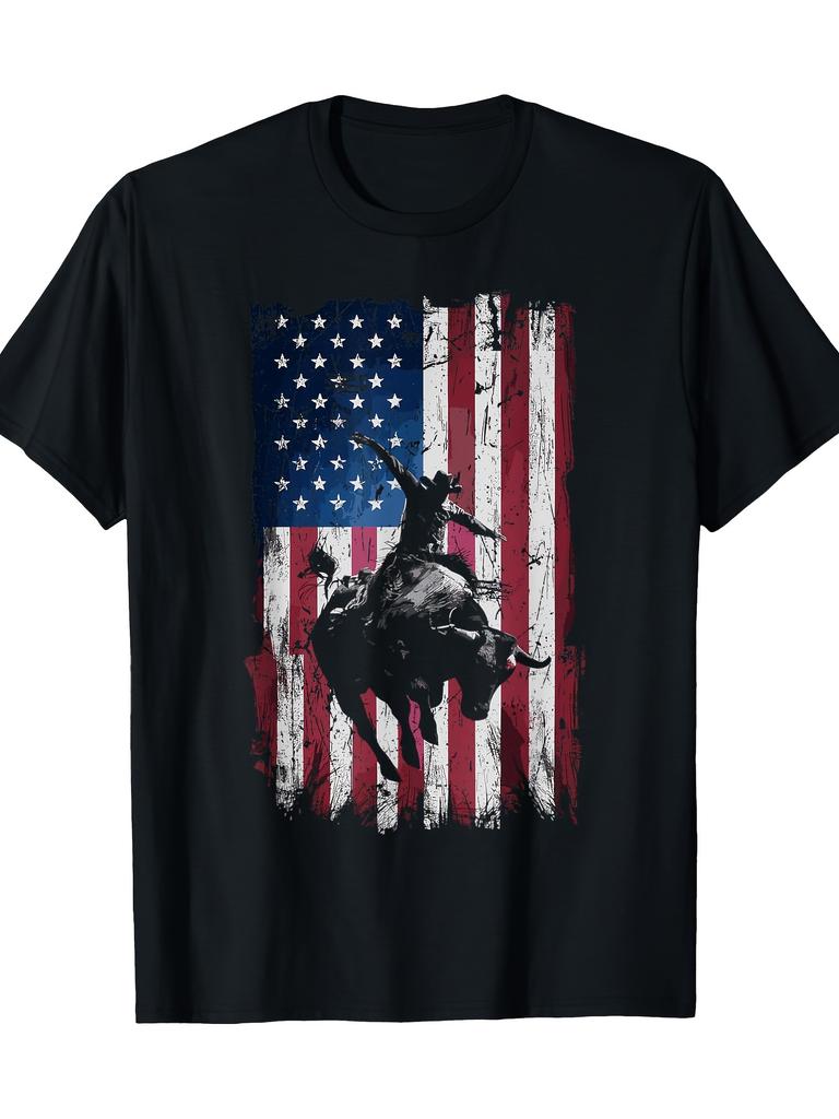 Rodeo Cowboy Western USA Flag Cowboys TShirt 100 Cotton ONeck Short Sleeve Summer Casual Unisexs Tshirt Streetwear