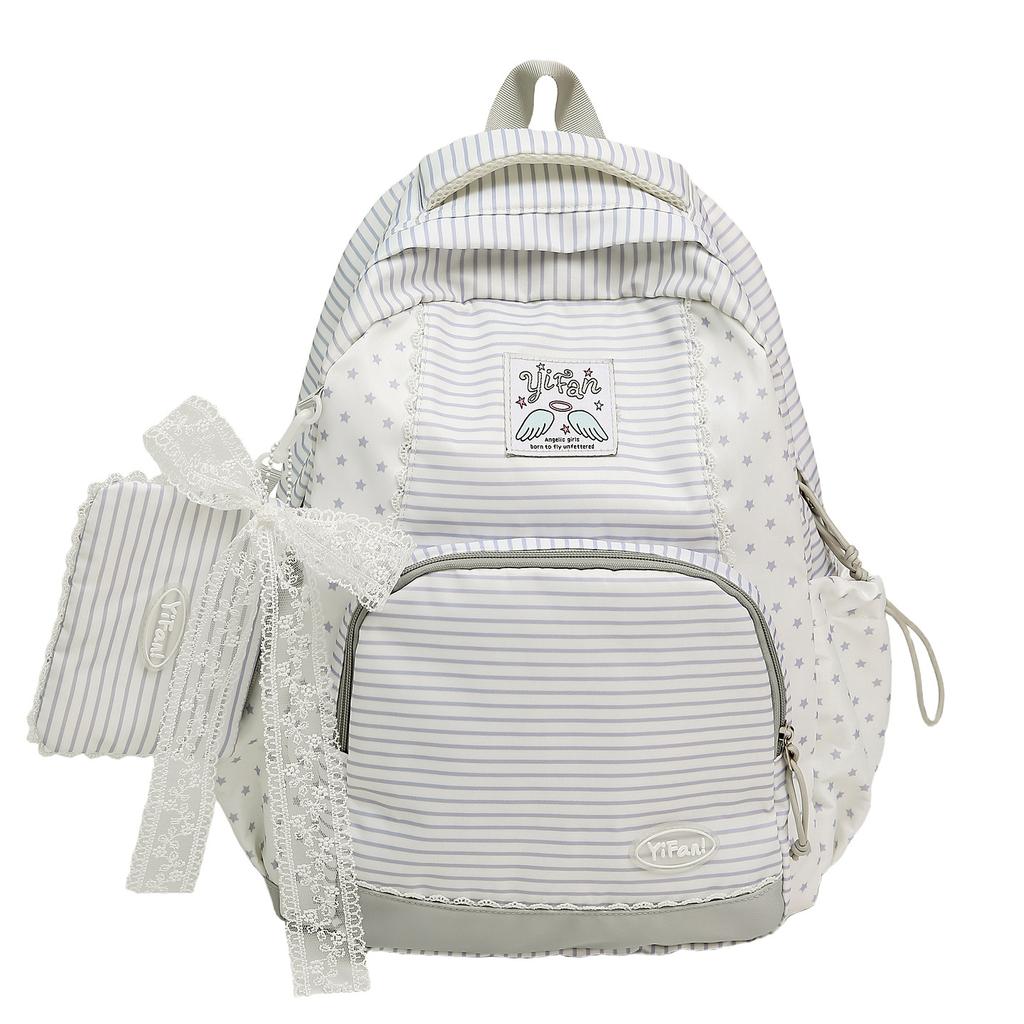 Schoolbag New Japanese and Korean Striped Polka Dot Casual Backpack Women's Large Capacity Student School Bag Lightweight Versatile Backpack