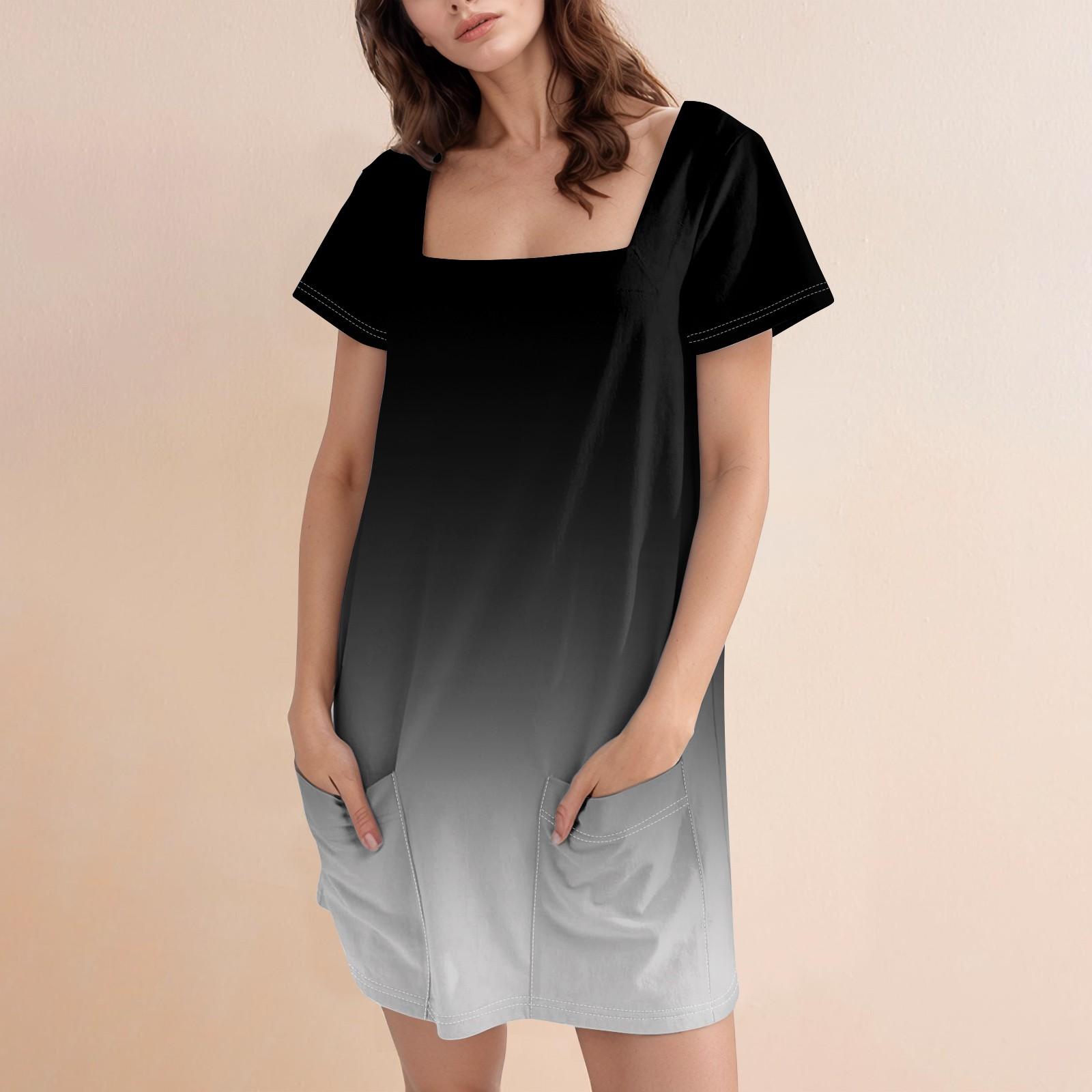 

Женское модное повседневное платье с квадратным вырезом и коротким рукавом XL