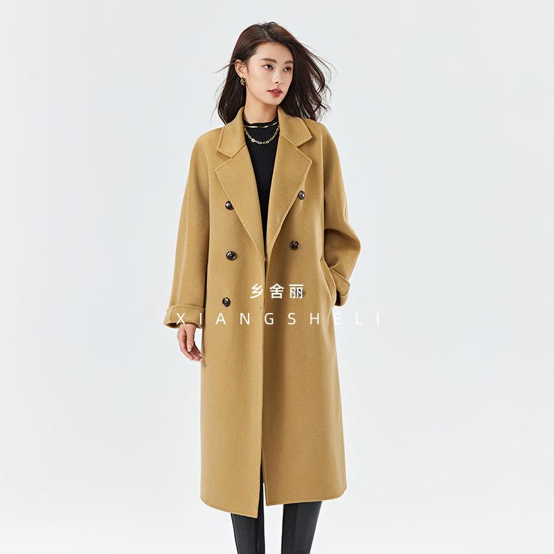 Autumn and Winter New M Home Classic Handmade Double-sided Wool Coat Belt Woolen Coat Temperament Commuting