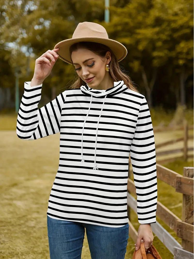 

2024 Women s Striped Hooded Long Sleeve Drawstring Pullover Sweatshirt S