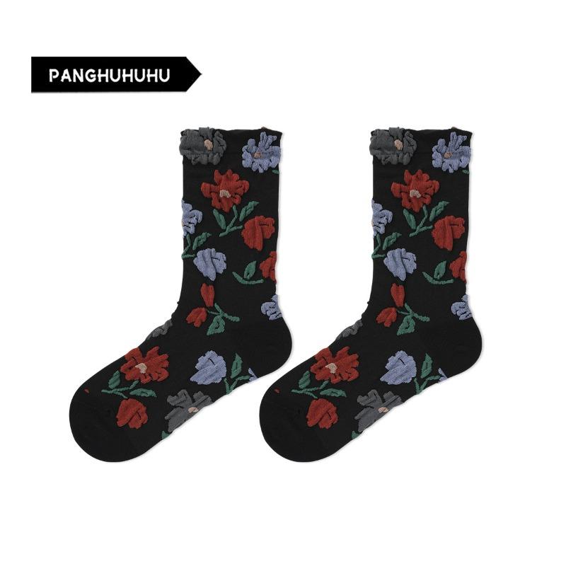 Retro Trend Spring-autumn Style Personalized Flower-patterned Ankle Socks 1 pair