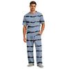 Men's Short Sleeve Pajama Set with Long Pants, Button Crotch, Elastic Waist Drawstring - Comfortable Sleepwear