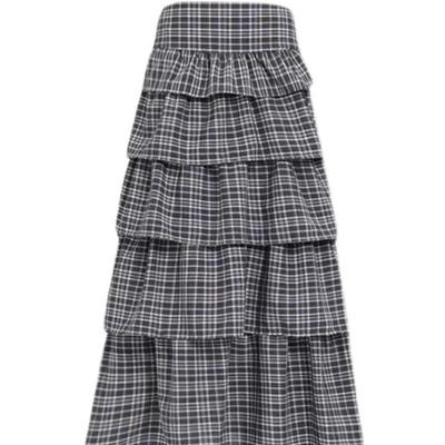 Black Plaid Cake Skirt for Women In Spring and Autumn New High-waisted Slim A-line Skirt Mid-length Skirt Fluffy Skirt