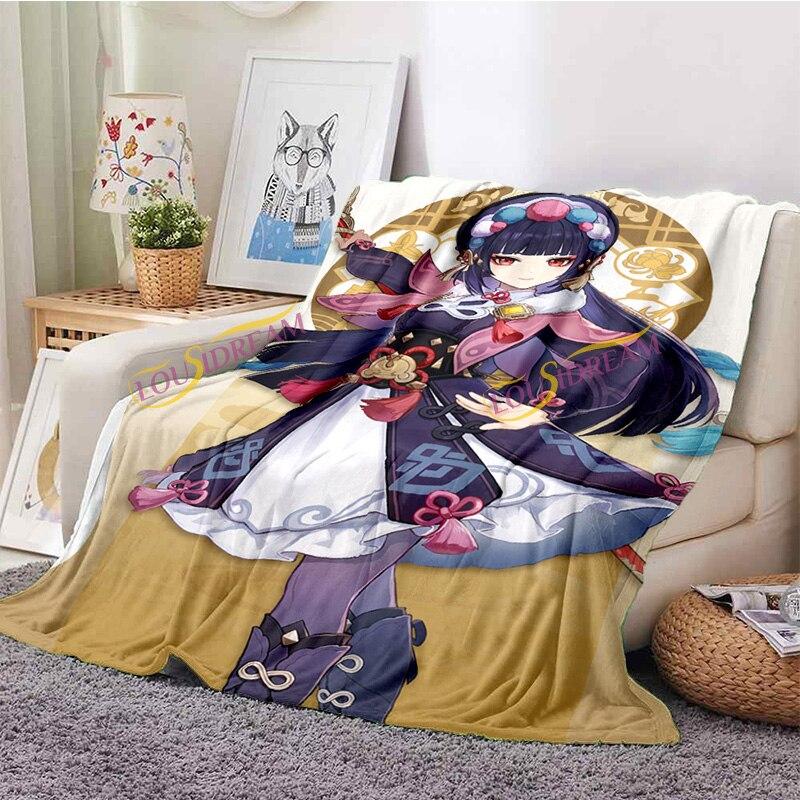 Fashion Genshin  Blanket Flannel Four Seasons Quilt Anime Breathable Super Warm Throw Blankets for Bedding Travel Bedding  Gifts