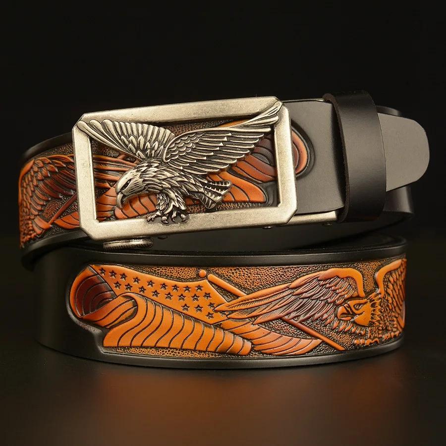 New Style Eagles Spread Their Wings Buckle Belt Fly Eagle Pattern Genuine Leather Belts for Men Leisure Waistband Strap