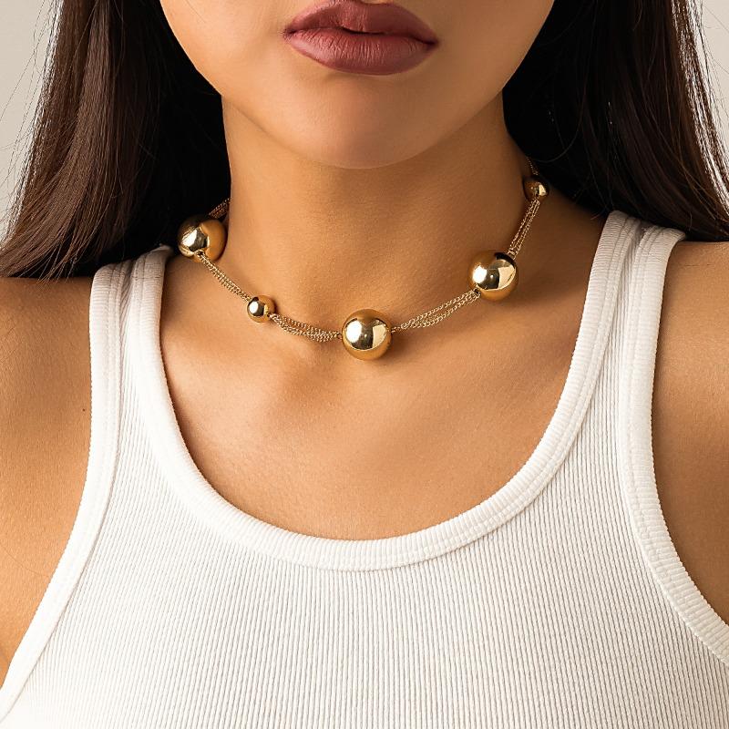 

Meier Punk style creative round bead faux pearl tassel necklace for women - designer patchwork choker