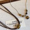Vintage Leather Tiger's Eye Necklace - Women's Chinese Style Layered Necklace, Versatile Elegant Choker