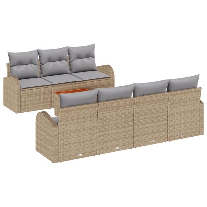 Ensemble de Canapés de Jardin 8 Pièces avec Coussins Beige Osier Acacia, Canapé de Jardin 2 Places avec Rangement et 3356208