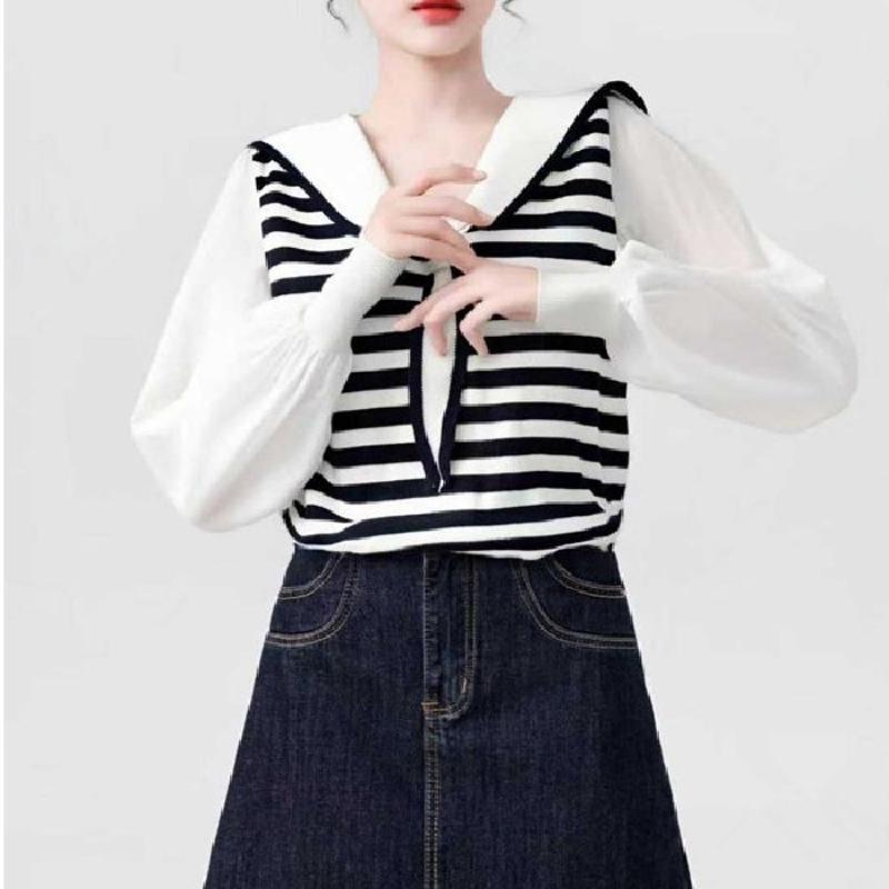 

Свитера вязаные с длинным рукавом, имитация двойки, с воротником поло, женские, осенне-зимние, новый дизайн, нишевая лоскутная рубашка, короткий топ One Size