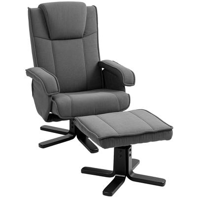 Rocking Recliner with Footstool, Velvet-look Fabric, Swivel Armchair, Wooden Frame, Grey