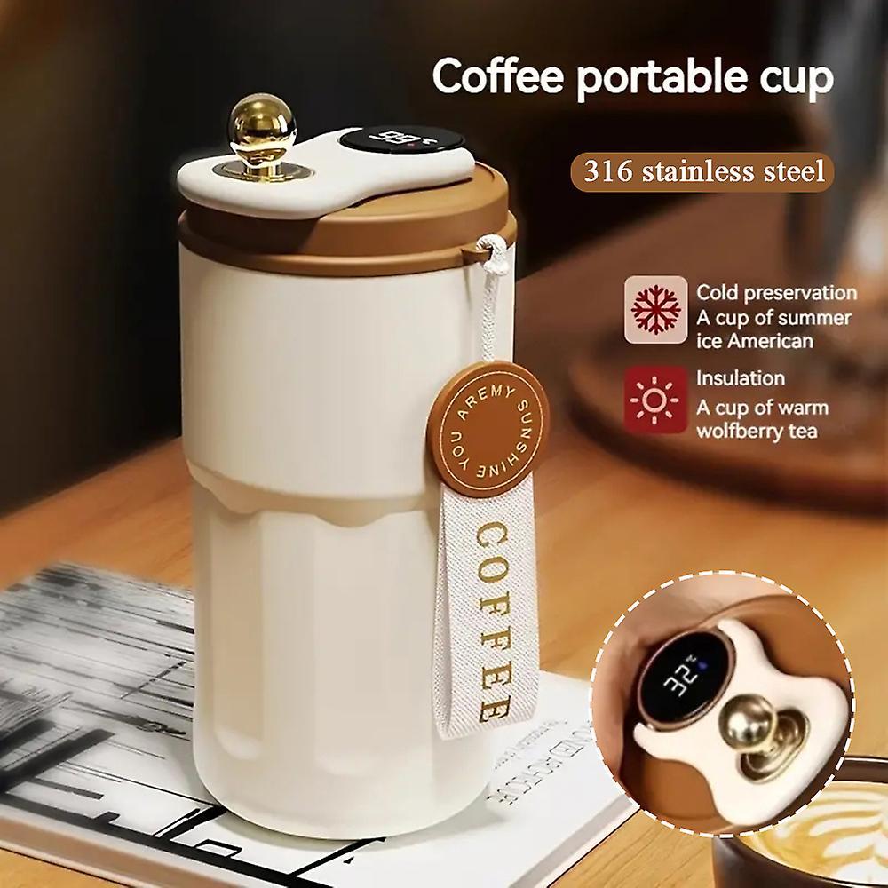 Stainless Steel Coffee Mug with Digital Display Leakproof Insulated Water Cup for Home Car Office