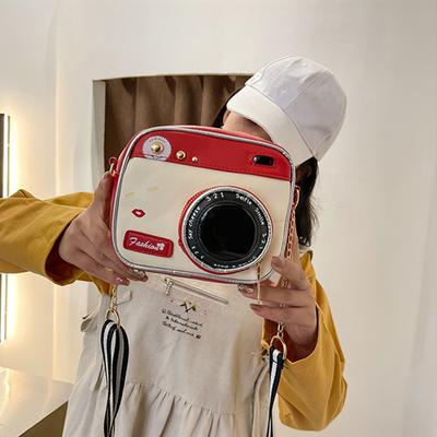 Funny Camera Pattern Zipper Crossbody Bag Adjustable Strap Cute Shoulder Purse Faux Leather Crossbody Purse