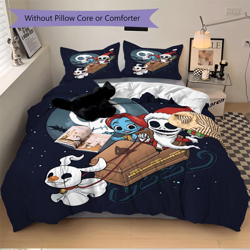 3pcs Christmas Zero Sally Jack Bedding Set - 1 Soft Quilt Cover + 2 Pillowcases, Machine Washable - Suitable for All Seasons, Perfect Gift for Fa